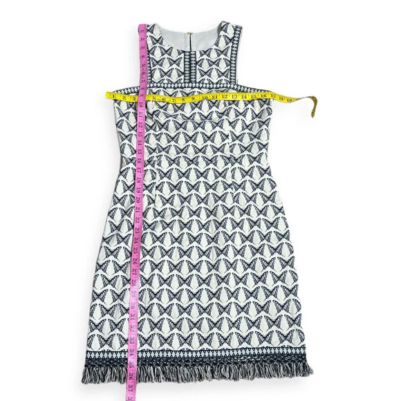 Trina Turk butterfly dress Pacific Butterfly jacquard fringe indigo ivory size 6 - Picture 8 of 14